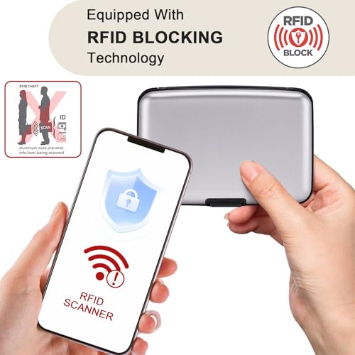ELFISH Mini RFID Aluminum Wallet Credit Cards Holder Business Card Case Metal ID Case for Men Women (Silver) - Image 2