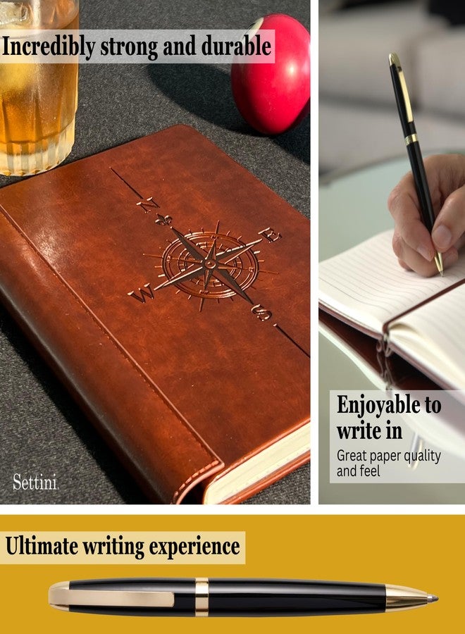 SETTINI® Lined Journal - Compass Journal for Writing Gift Set - Hardcover Vegan Leather, Includes Luxury Pen in a Unique Pen Holder, 192 Pages, A5, Journal for Men - Image 3