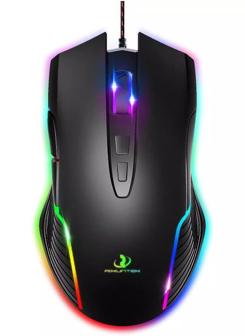 ماوس ألعاب MS009B RGB - مستشعر بصري 7200 نقطة في البوصة - كابل مضفر - 12 إضاءة خلفية - مع أزرار جانبية
