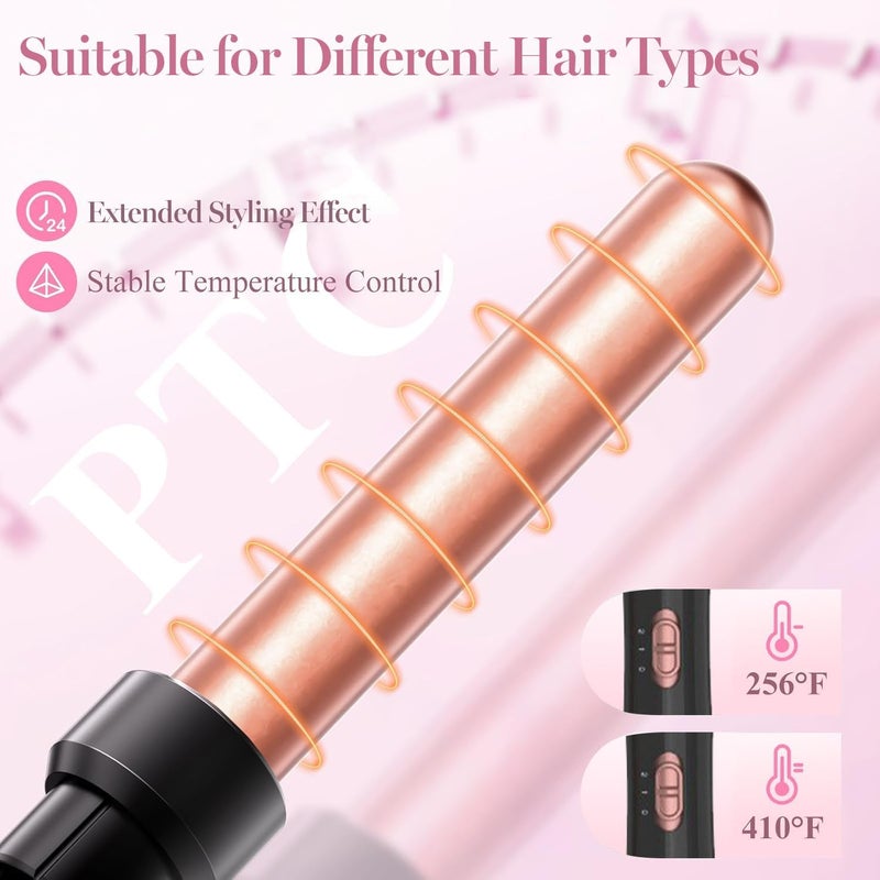 AMINAC 5-in-1 Curling Iron Set – Create Beautiful Curls with Triple Barrel, Tapered & Classic Wands, Tourmaline Ceramic, Fast Heat-Up, Adjustable Temp, Includes Heat Glove & Clips, Gift for Women - Image 5