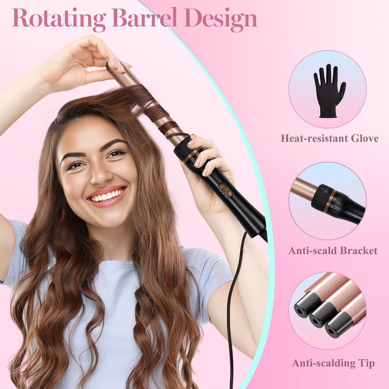 AMINAC 5-in-1 Curling Iron Set – Create Beautiful Curls with Triple Barrel, Tapered & Classic Wands, Tourmaline Ceramic, Fast Heat-Up, Adjustable Temp, Includes Heat Glove & Clips, Gift for Women - Image 4