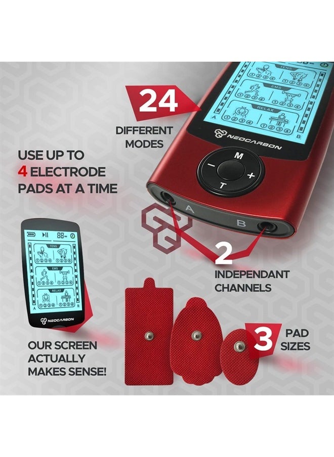 Neocarbon TENS Unit Muscle Stimulator, EMS Massager Machine for Shoulder, Neck, Sciatica and Back Pain Relief, Electronic Pulse Massage Physical Therapy, Red  - Image 5