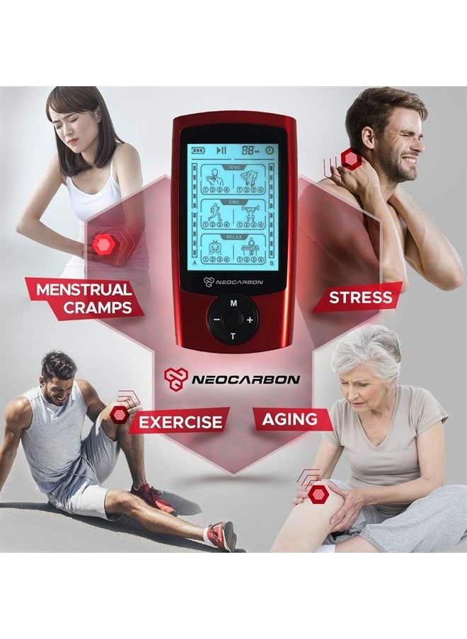 Neocarbon TENS Unit Muscle Stimulator, EMS Massager Machine for Shoulder, Neck, Sciatica and Back Pain Relief, Electronic Pulse Massage Physical Therapy, Red  - Image 3
