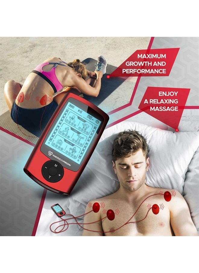 Neocarbon TENS Unit Muscle Stimulator, EMS Massager Machine for Shoulder, Neck, Sciatica and Back Pain Relief, Electronic Pulse Massage Physical Therapy, Red  - Image 2