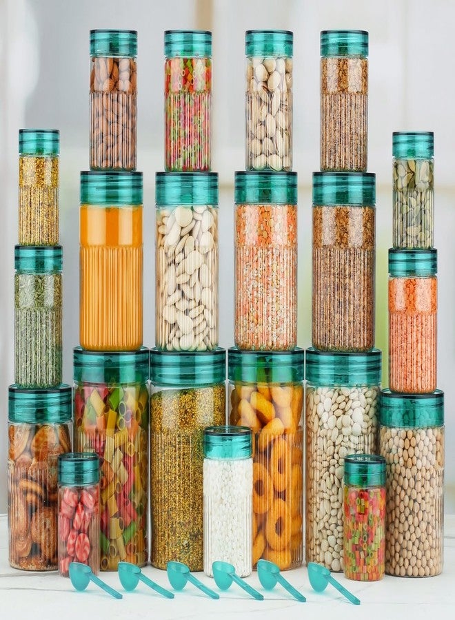 HAPPI Multipurpose Unbreakable Plastic Transparent Glossy Container Set Masala Box For Kitchen Storage Box Dabba For Spice, Pack of 18- Sea Green (6 Pcs of Each 350ml, 650ml, 1200ml with 18 Spoons) - Image 4