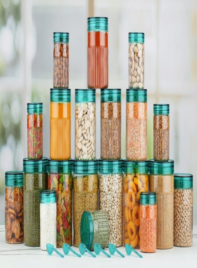 HAPPI Multipurpose Unbreakable Plastic Transparent Glossy Container Set Masala Box For Kitchen Storage Box Dabba For Spice, Pack of 18- Sea Green (6 Pcs of Each 350ml, 650ml, 1200ml with 18 Spoons) - Image 3