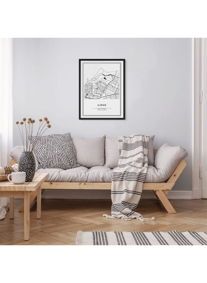 آرت دیکور  ديكور فني مؤطر، طباعة صورة فنية جميلة لخريطة مدينة عجمان، ملصق حضري حديث باللونين الأبيض والأسود، هدية سفر لدولة الإمارات العربية المتحدة، ديكور جداري للمنزل، غرفة المعيشة، غرفة النوم، المكتب، الفنادق - Image 3