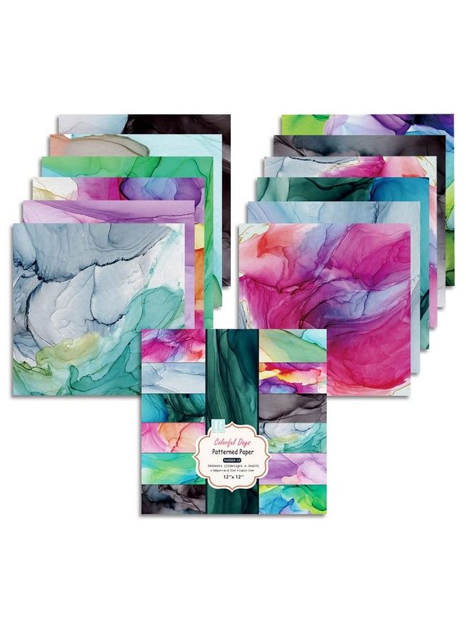 iKammo 12 * 12 Colored Patterned Paper Scrapbook Paper Pad Two Of 12 Colors Decorative Paper Single Sided Journaling Cardstock Paper Pad For Holiday Cardmaking Diy Origami Craft Paper (Marble)  - Image 1