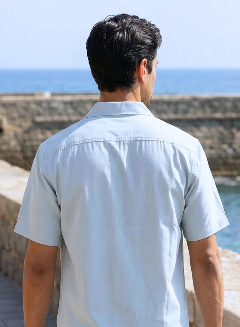 Dennis Lingo  Men Light Blue Cotton Solid Print Button Down Relaxed Shirt for Men | Best Price UAE