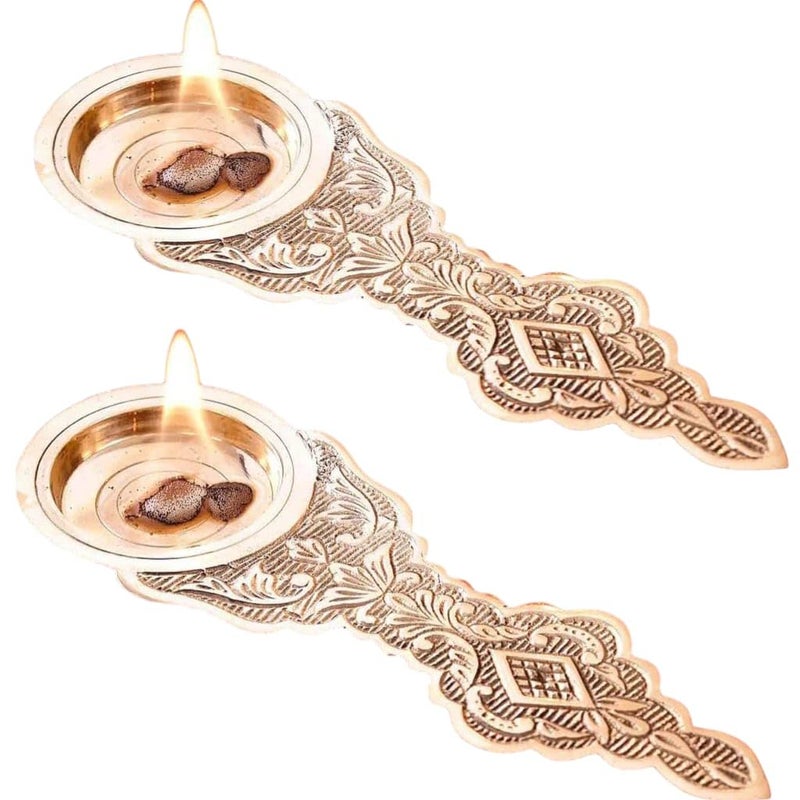 SOLINO Brass kapur DaniEmbossed Kapoor Aarti Kapur Burner Brassdeepam Vilakku Karpuram Arathi Stand for dhoop Puja Camphor Holder with HandleGold Colour 2