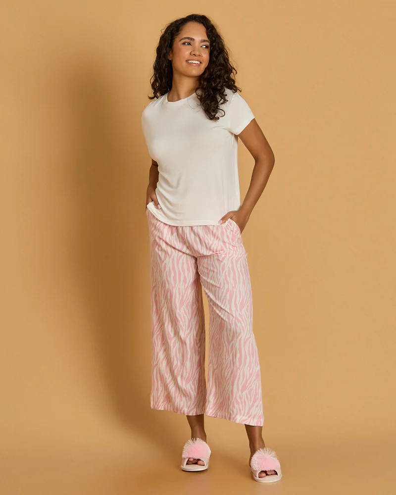 Redtag Women White And Pink Printed Pyjama Set