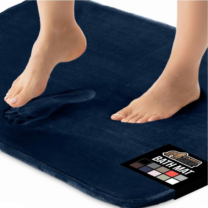 GORILLA GRIP Memory Foam Bath Rugs Soft Absorbent Velvet Bathroom Mats Durable Dots on Underside Machine Washable Bathmat Carpet Rug Room Decor for Shower Floor 60x24 Mat Navy Blue
