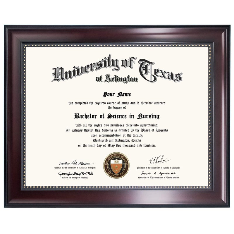 GraduationMall 85x11 Certificate Diploma Frame UV Protection Acrylic Mahogany with Gold Beads