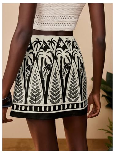 MakeMeChic Women's Summer Boho Wrap Mini Skirt Beach Vacation Short Skirts Black Boho Medium - Image 3