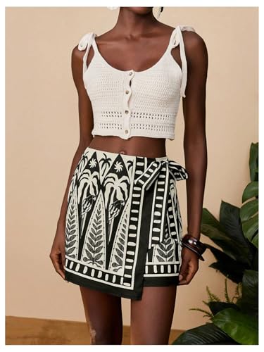 MakeMeChic Women's Summer Boho Wrap Mini Skirt Beach Vacation Short Skirts Black Boho Medium - Image 4