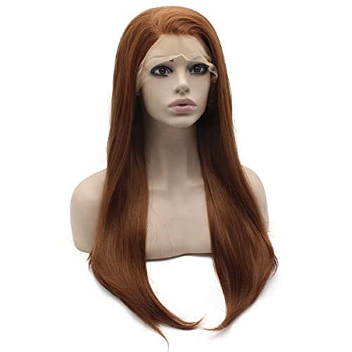 MX angel 24inch Long Straight Auburn Heat Resistant Synthetic Lace Front Wig - Image 2