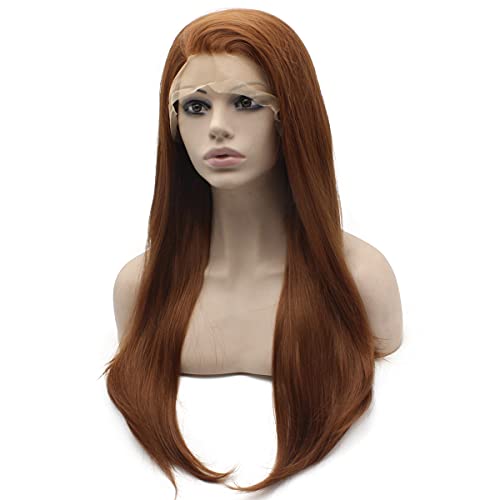 MX angel 24inch Long Straight Auburn Heat Resistant Synthetic Lace Front Wig - Image 3