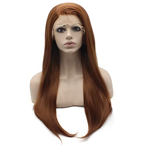 MX angel 24inch Long Straight Auburn Heat Resistant Synthetic Lace Front Wig - Image 1