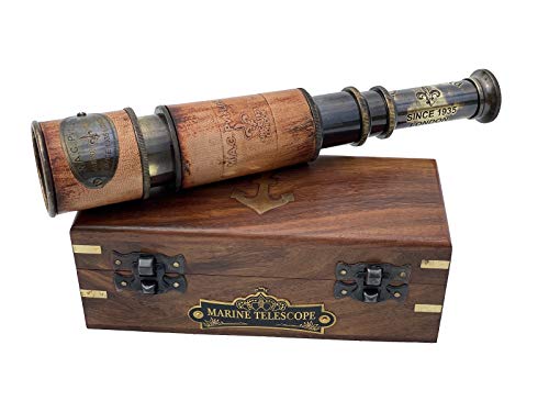 OCEAN REPLICAS Telescope Maritime Sailors Masterpiece – 14" Handheld Brass Spyglass with Wooden Box – Nautical Pirate Scope – Vintage Marine Telescope for Collectors, Decor & Gifts - Image 4