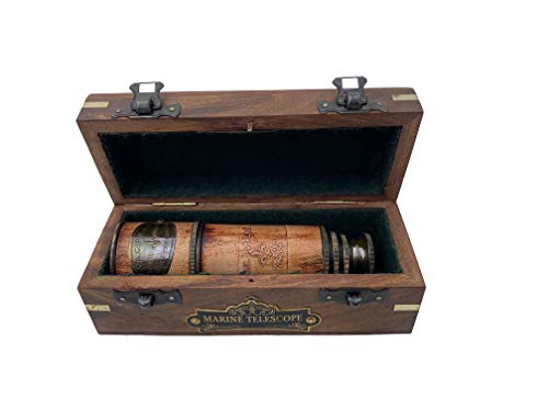 OCEAN REPLICAS Telescope Maritime Sailors Masterpiece – 14" Handheld Brass Spyglass with Wooden Box – Nautical Pirate Scope – Vintage Marine Telescope for Collectors, Decor & Gifts - Image 3