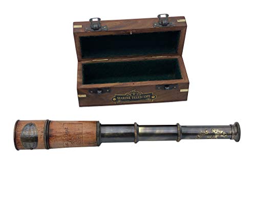 OCEAN REPLICAS Telescope Maritime Sailors Masterpiece – 14" Handheld Brass Spyglass with Wooden Box – Nautical Pirate Scope – Vintage Marine Telescope for Collectors, Decor & Gifts - Image 2