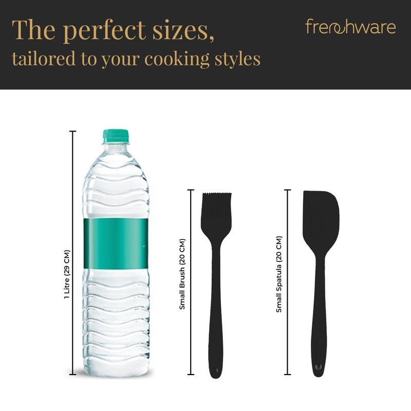 FrenchWare (Set of 2, Black) Oil Brush for Cooking & Non-Stick Silicone Spatula Baking & Mixing - Seamless Design, Heat-Resistant -40°C to 230°C, Food-Grade & BPA-Free, Dishwasher Safe - Image 3
