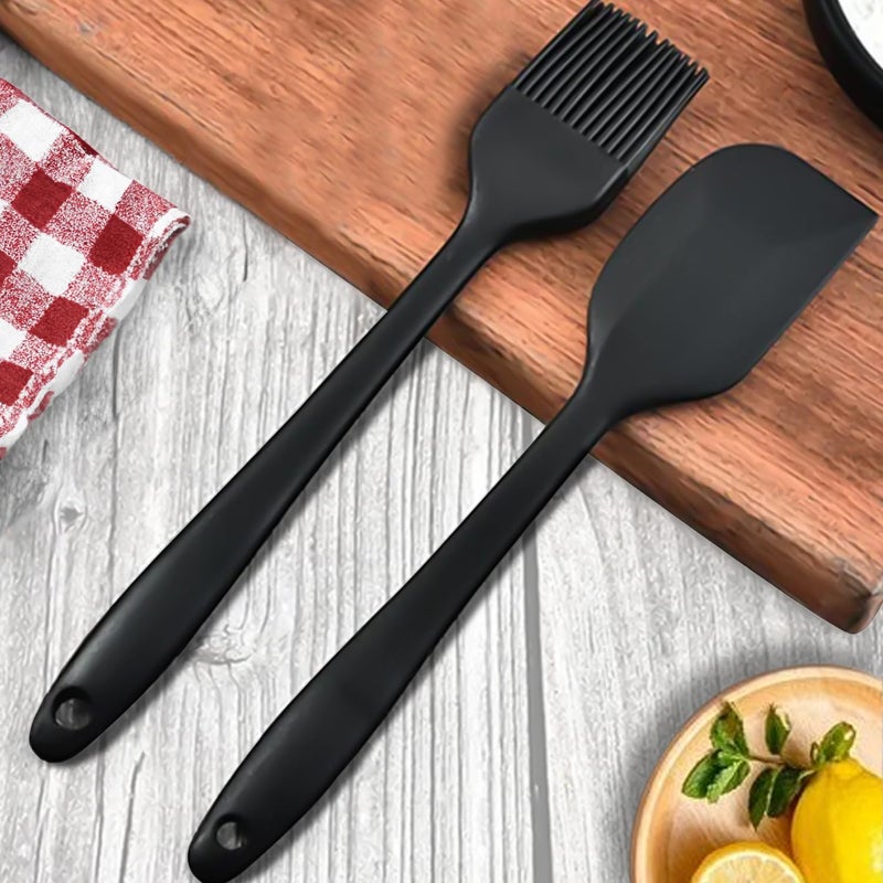 FrenchWare (Set of 2, Black) Oil Brush for Cooking & Non-Stick Silicone Spatula Baking & Mixing - Seamless Design, Heat-Resistant -40°C to 230°C, Food-Grade & BPA-Free, Dishwasher Safe - Image 1