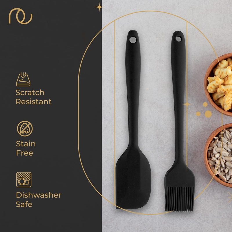 FrenchWare (Set of 2, Black) Oil Brush for Cooking & Non-Stick Silicone Spatula Baking & Mixing - Seamless Design, Heat-Resistant -40°C to 230°C, Food-Grade & BPA-Free, Dishwasher Safe - Image 2
