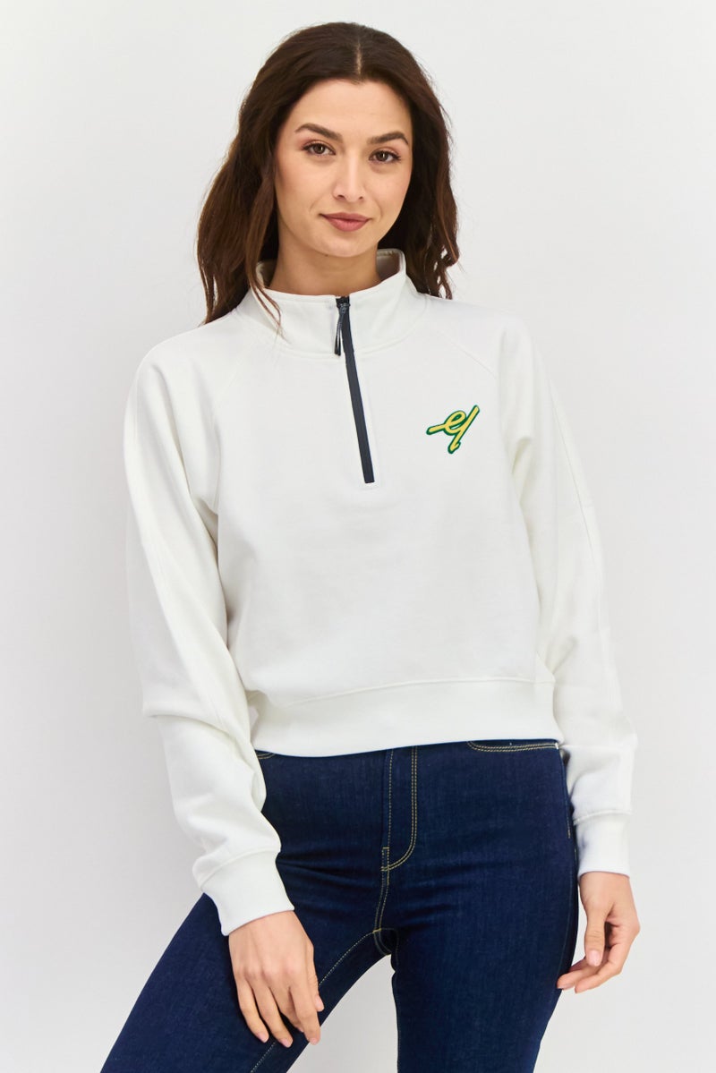 ESPRIT Women Mock Neck Embroidered Long Sleeves Sweatshirt, White - Image 1