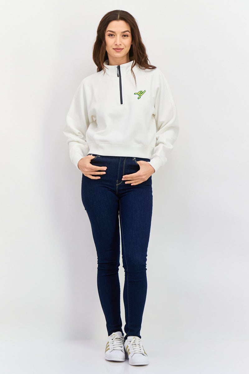 ESPRIT Women Mock Neck Embroidered Long Sleeves Sweatshirt, White - Image 4
