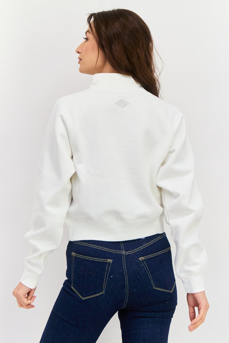 ESPRIT Women Mock Neck Embroidered Long Sleeves Sweatshirt, White - Image 3