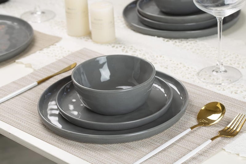 Famiware Mars 18-Piece Dinnerware Set for 6 - Dark Gray Plates and Bowls - Image 3