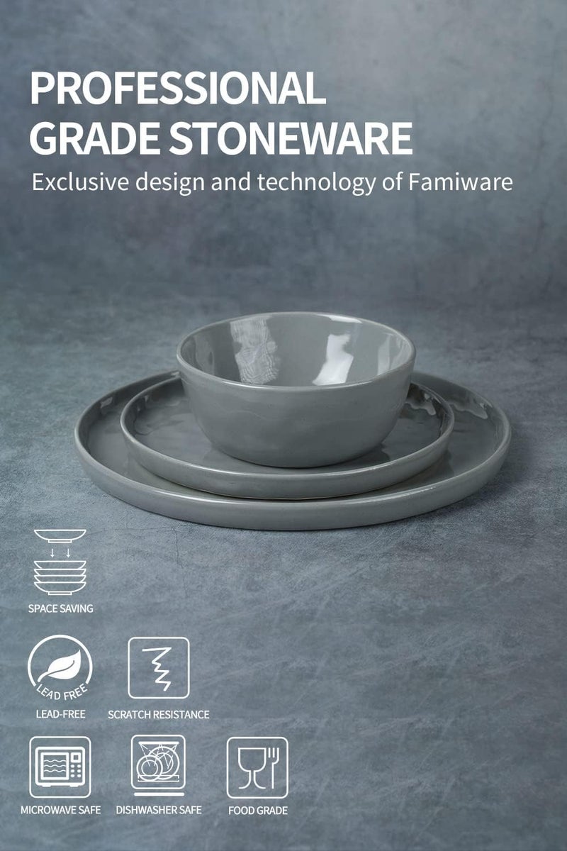 Famiware Mars 18-Piece Dinnerware Set for 6 - Dark Gray Plates and Bowls - Image 5