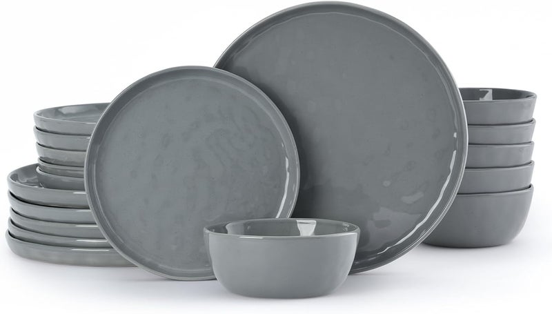 Famiware Mars 18-Piece Dinnerware Set for 6 - Dark Gray Plates and Bowls - Image 1