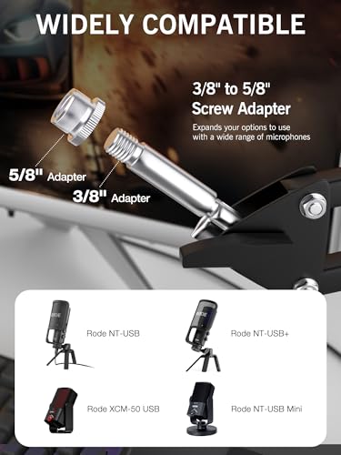 SUNMON ذراع ميكروفون SUNMON Rode NT-USB - ذراع ميكروفون لـ RODE NT-USB/NT-USB+/NT-USB Mini ومعظم الميكروفونات، ذراع مقص قابلة للتعديل مع محول 3/8" إلى 5/8" من SUNMON - Image 4