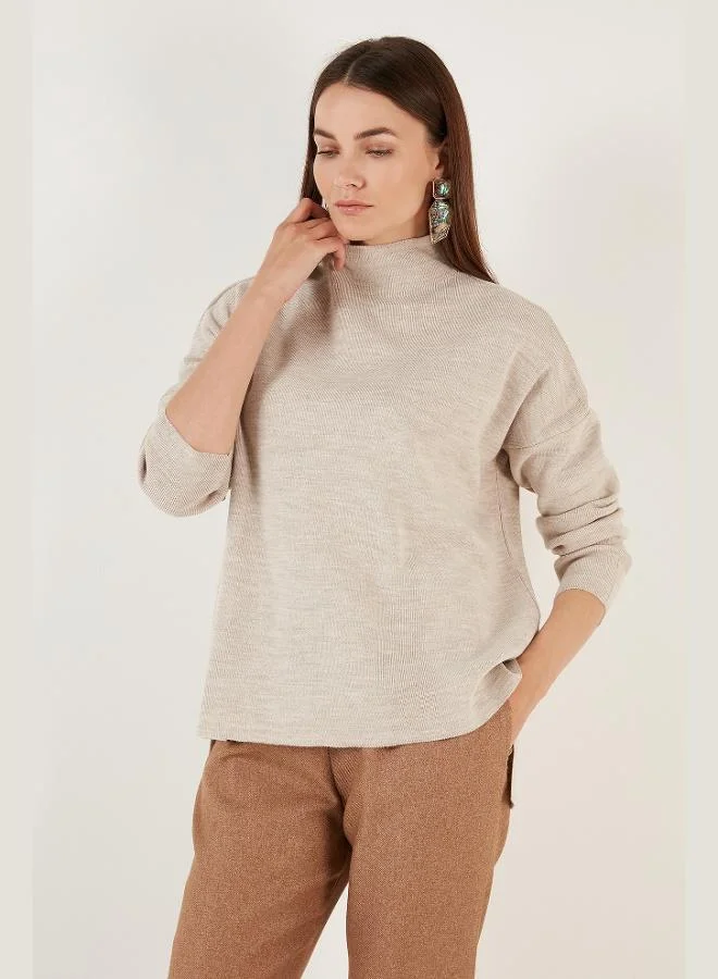 ليلا ليلا سويتر نسائي قطن بياقة واقفة وظهر طويل عبوة من قطعتين