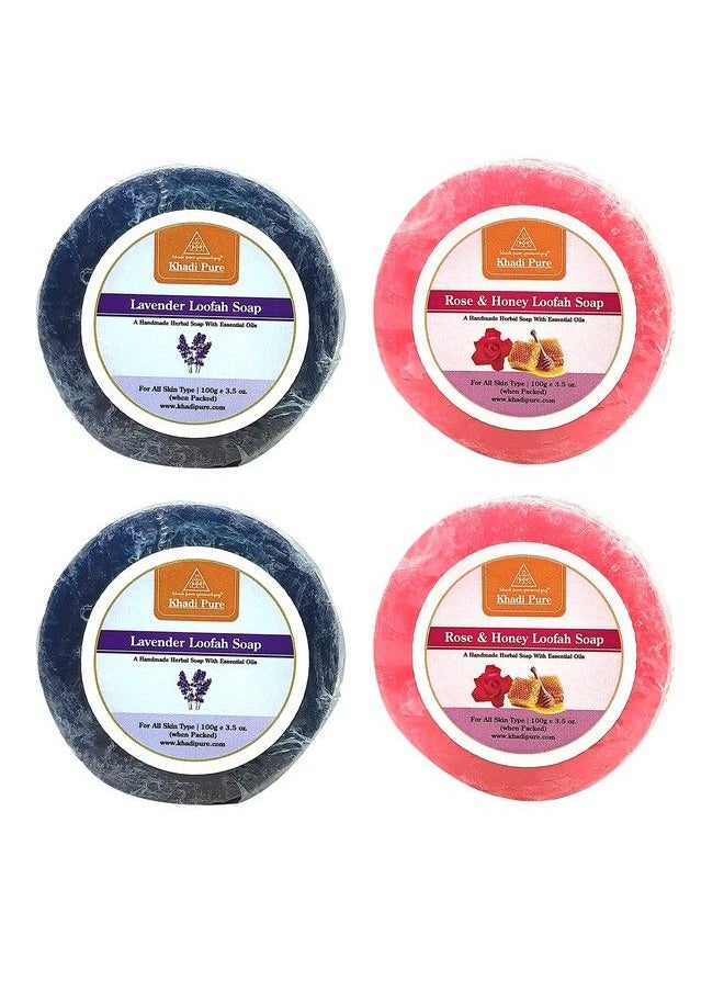 Khadi Pure Lavender & Rose Honey Loofah Soap 100 G (Pack Of 4)  - Image 1