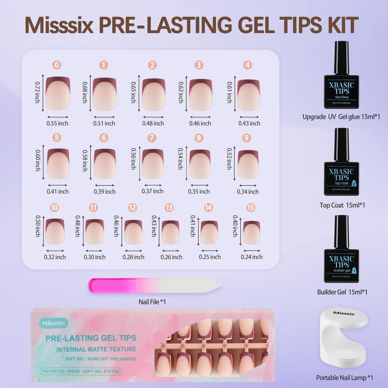 Misssix French Tip Press On Nails, 160Pcs French Gel Nail Tips, Short Square Soft Gel Fake Nails, X-BASIC Tips Starter Kit for Nail Art DIY 16 Sizes - Image 3