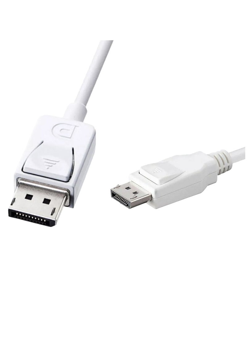 Generic - Display Port DP Male to Male Cable , a digital audio/video interconnect, intended to be used primarily between a computer and a display monitor, or a home-theater system. DisplayPort currently supports a maximum of 32.40 Gbit/s data rate over a 3 meter cable , White - Image 1