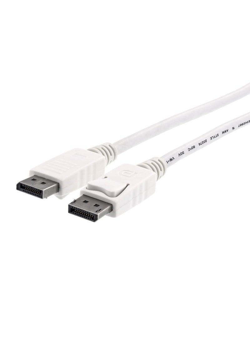 Generic - Display Port DP Male to Male Cable , a digital audio/video interconnect, intended to be used primarily between a computer and a display monitor, or a home-theater system. DisplayPort currently supports a maximum of 32.40 Gbit/s data rate over a 3 meter cable , White - Image 1