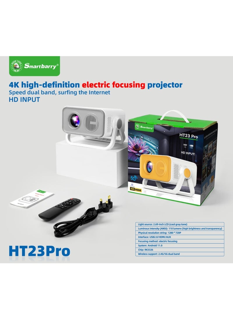 HT23 4K WiFi Bluetooth Projector Home Theater Video Projector, Focus By Remote Control, Keystone Smart Projector Compatible with Android, iOS,PC,1200ANSI, 50"-150" Screen Projection