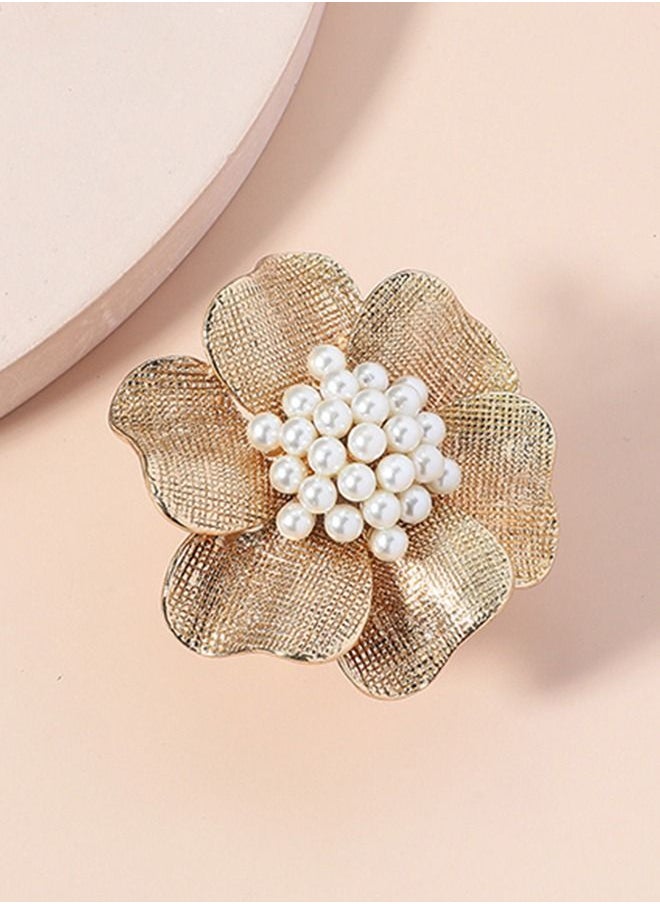 HS - Fashion Adjustable Pearl Crystal Flower Statement Ring Rhinestone FloraL Engagement Wedding Bands Rings Luxury Jewelry for Women Girl Gift Gold Silver Plated - Image 1