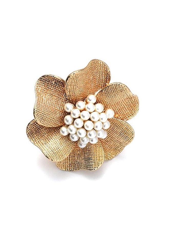 HS - Fashion Adjustable Pearl Crystal Flower Statement Ring Rhinestone FloraL Engagement Wedding Bands Rings Luxury Jewelry for Women Girl Gift Gold Silver Plated - Image 1