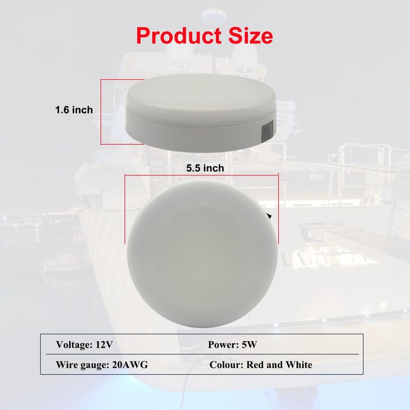 Vcanuplms أضواء قارب فكانوبلمس البحرية، 5.5 بوصة ضوء كابينة LED مزدوج اللون مع مفتاح تبديل، ضوء داخلي للقارب 12 فولت مع تركيب سطحي (أبيض|أحمر) - Image 2