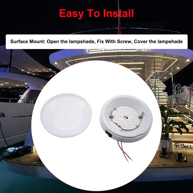 Vcanuplms أضواء قارب فكانوبلمس البحرية، 5.5 بوصة ضوء كابينة LED مزدوج اللون مع مفتاح تبديل، ضوء داخلي للقارب 12 فولت مع تركيب سطحي (أبيض|أحمر) - Image 4