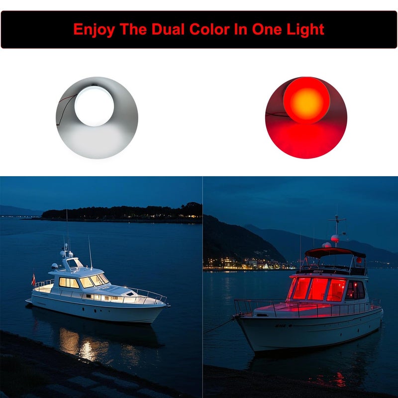 Vcanuplms أضواء قارب فكانوبلمس البحرية، 5.5 بوصة ضوء كابينة LED مزدوج اللون مع مفتاح تبديل، ضوء داخلي للقارب 12 فولت مع تركيب سطحي (أبيض|أحمر) - Image 5