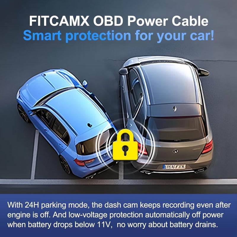 FITCAMX كابل OBD من FITCAMX لكاميرات داش - مجموعة ترقية لمراقبة مواقف السيارات - Image 2