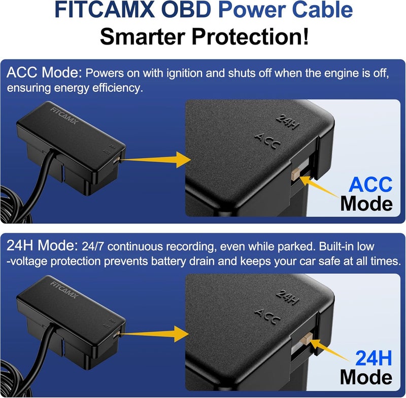 FITCAMX كابل OBD من FITCAMX لكاميرات داش - مجموعة ترقية لمراقبة مواقف السيارات - Image 3