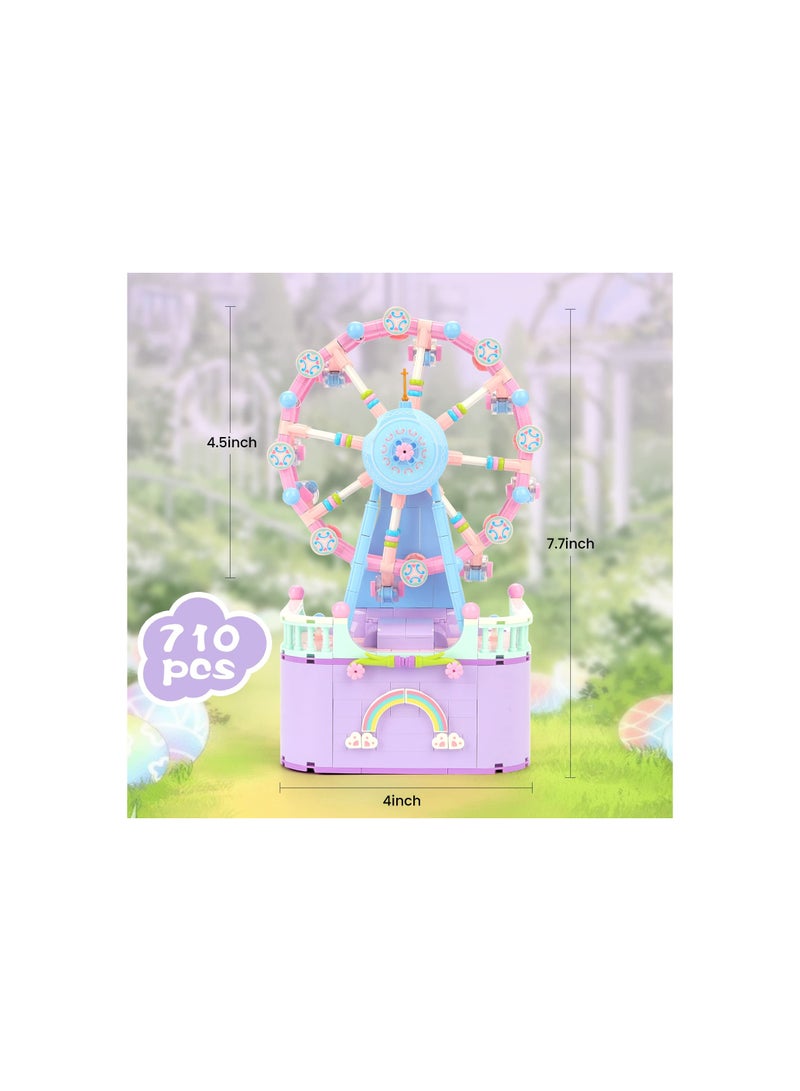 SOLARAE Ferris Wheel Music Box Bricks Model Set, Diy Building Block Amusement Park Ferris Wheel, with Lights, Mini Particle Construction Toy Compatible with Lego, Relieve Stress and Anxiety(710pcs ) - Image 2