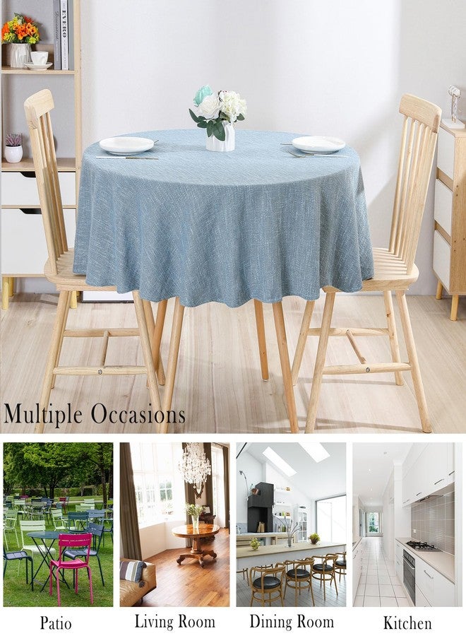 Qubjus Cotton Linen Round Tablecloth, Farmhouse Solid Color Table Cloth Wrinkle-Proof Heavy Weight Table Cover for Dining Tabletop Decoration Party, Round - 55", Light Blue - Image 5